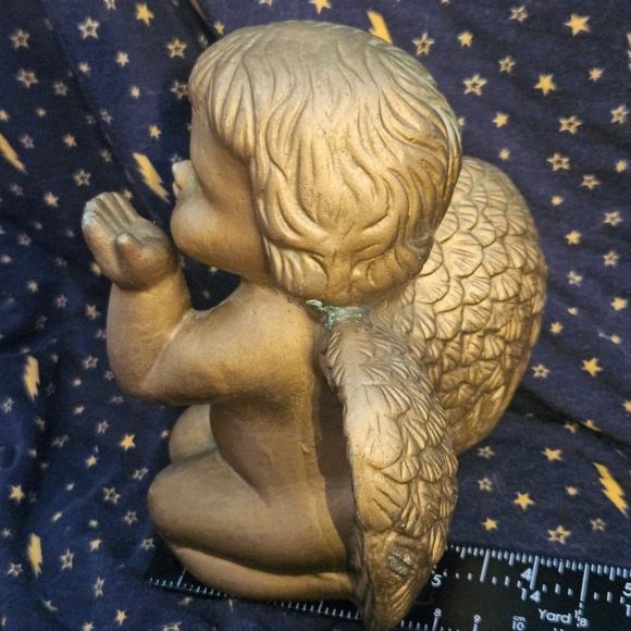 CAFFCO Angel Figurines Kneeling Gold Cherub Pair Vintage Decor Set - Picture 13 of 16